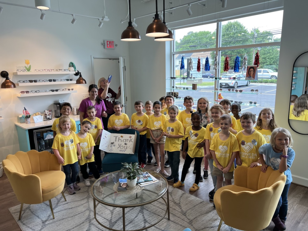 Large group of children visiting Navigation Eye Care Chesapeake VA pediatric eye care practice