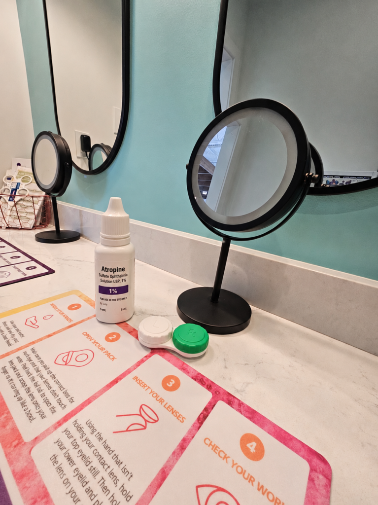 Low-dose atropine eye drops for myopia management with patient materials at Navigation Eye Care Chesapeake VA